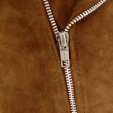 Chaqueta de ante Brando vintage de piel auténtica para hombre con cremallera cruzada - Camel