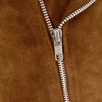 Chaqueta de ante Brando vintage de piel auténtica para hombre con cremallera cruzada - Camel