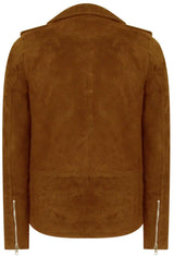 Chaqueta de ante Brando vintage de piel auténtica para hombre con cremallera cruzada - Camel