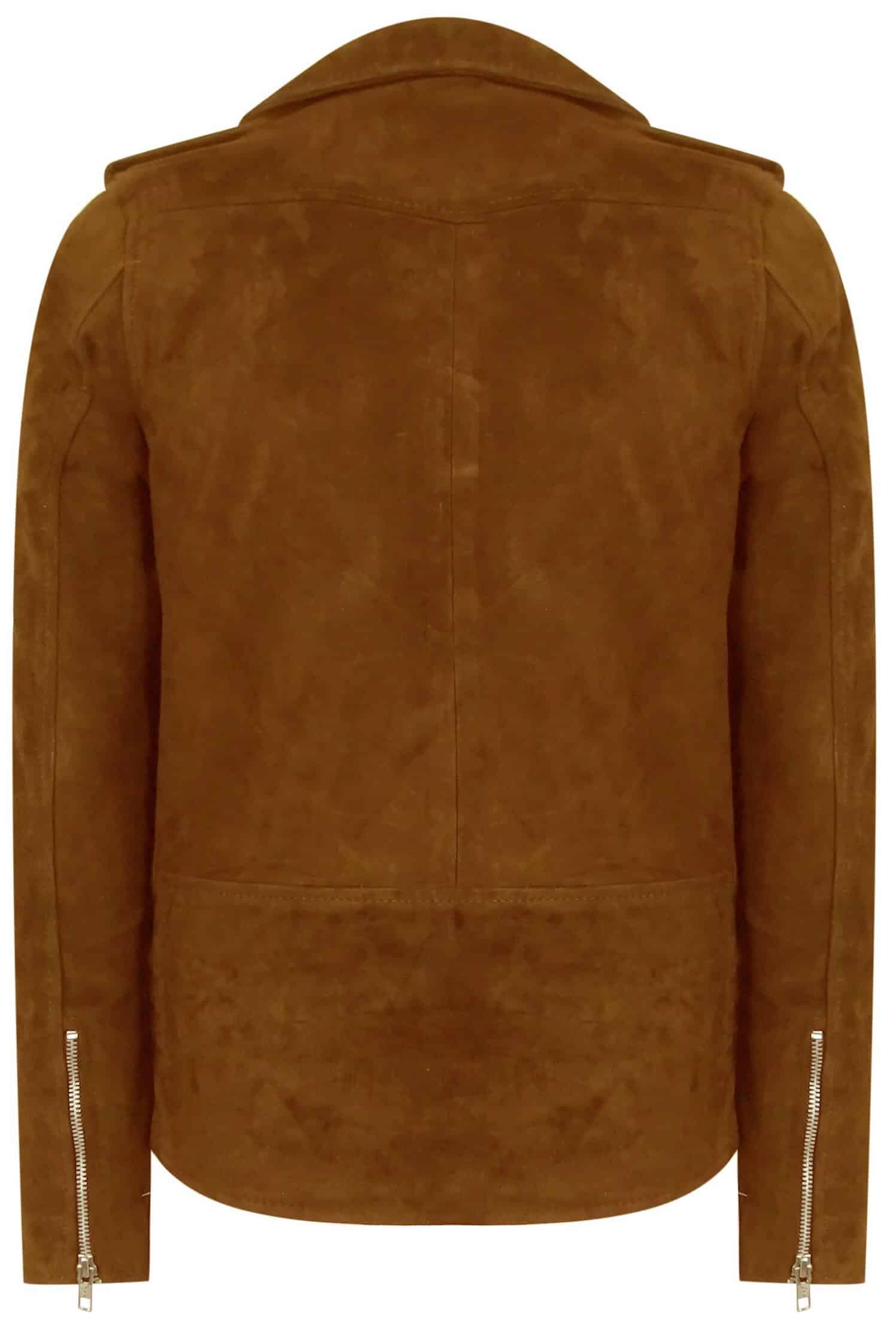 Chaqueta de ante Brando vintage de piel auténtica para hombre con cremallera cruzada - Camel