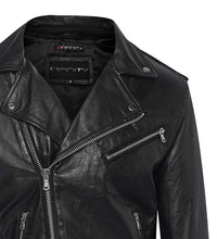 Chaqueta Brando de piel auténtica para hombre con cremallera cruzada - Negra