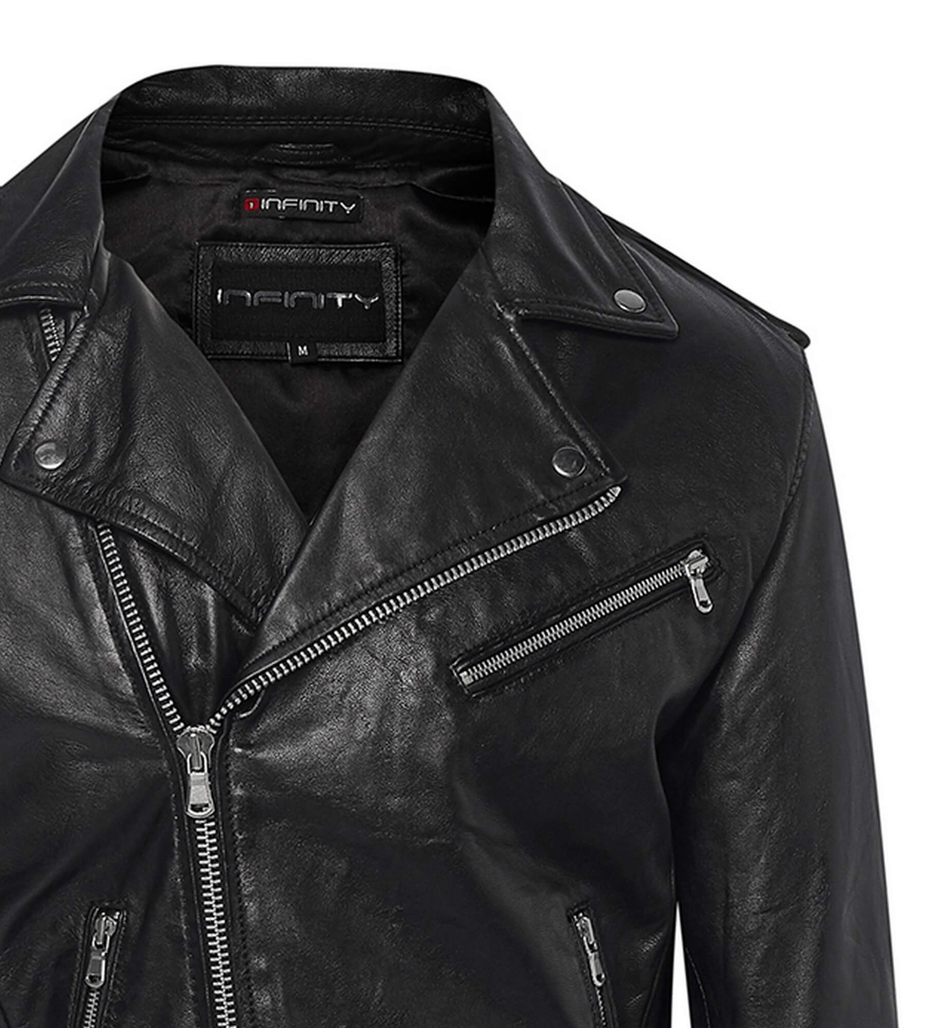 Chaqueta Brando de piel auténtica para hombre con cremallera cruzada - Negra