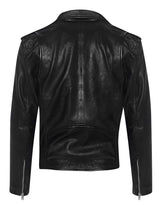 Chaqueta Brando de piel auténtica para hombre con cremallera cruzada - Negra