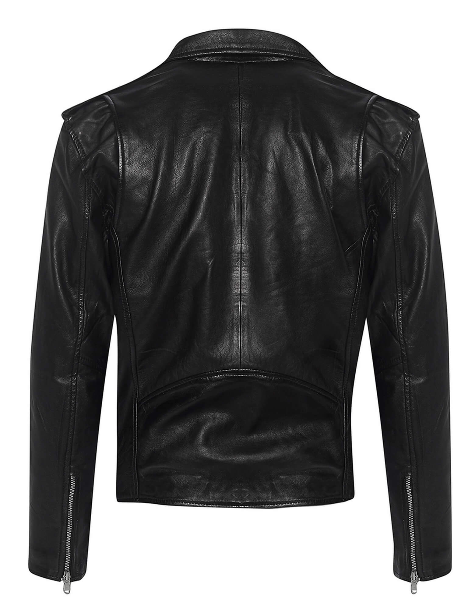 Chaqueta Brando de piel auténtica para hombre con cremallera cruzada - Negra