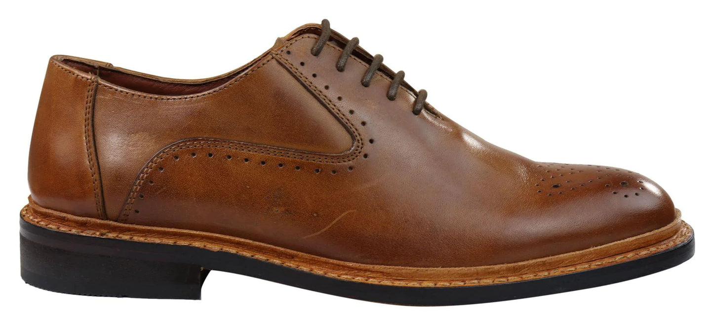 Zapatos Oxford Brogue para hombre, color marrón claro, cuero negro con cordones, construcción Goodyear Welted.