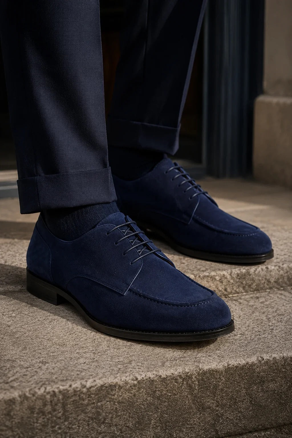 Brera - Zapatos Derby clásicos de ante azul marino con cordones para hombre