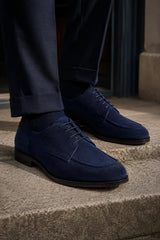 Brera - Zapatos Derby clásicos de ante azul marino con cordones para hombre
