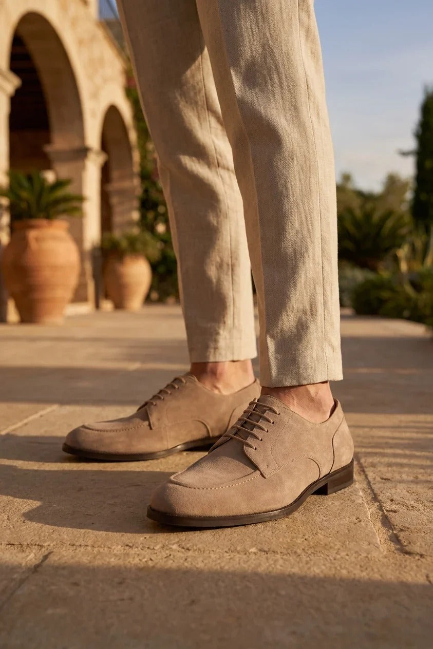 Brera - Zapatos Derby clásicos de ante color arena con cordones para hombre