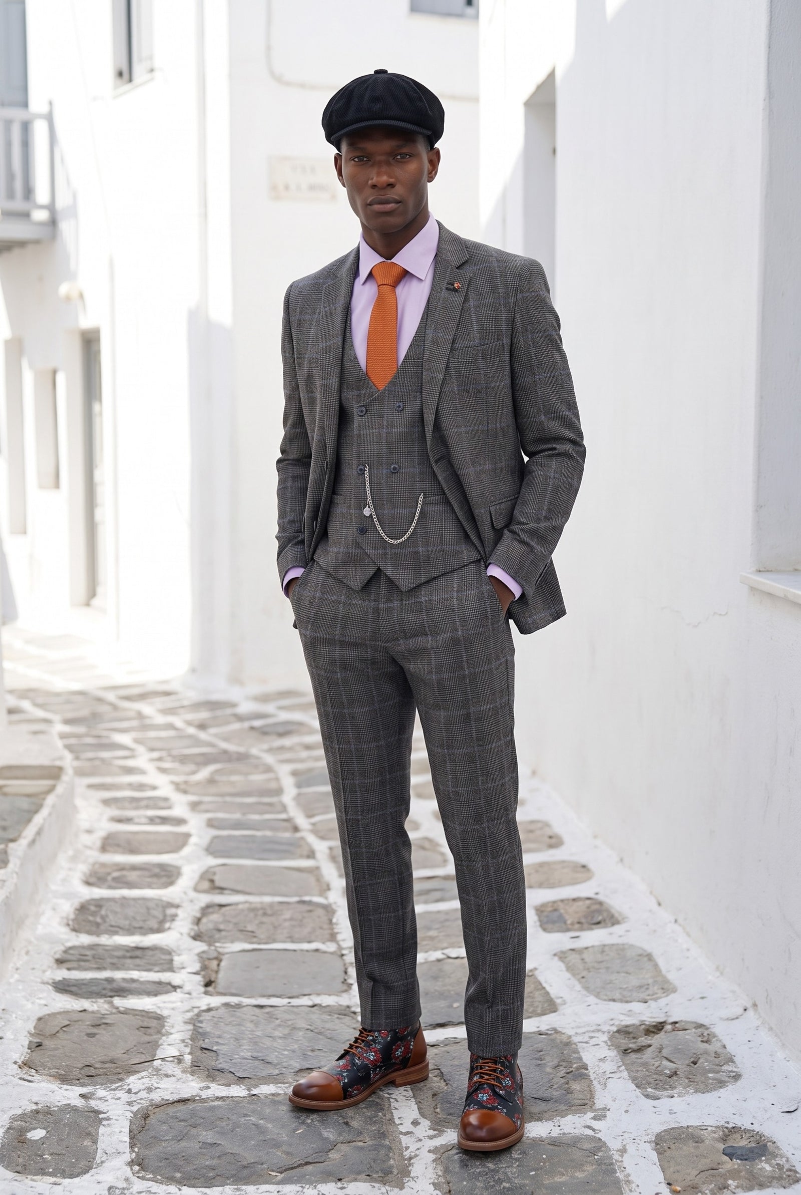 Look #994 styled with Traje de tres piezas Cavani Power - Glen Check gris