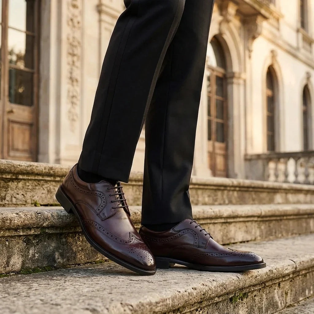 Cambridge - Zapatos Derby Brogue Wingtip para hombre, color marrón oscuro