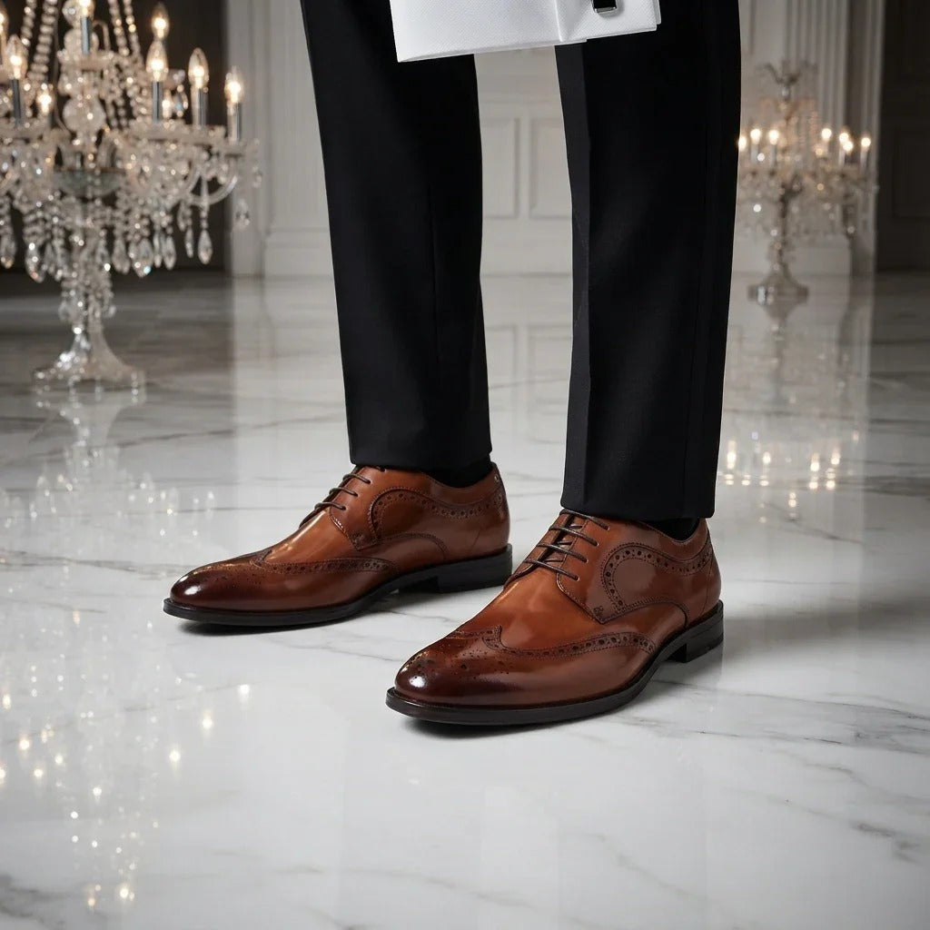 Cambridge - Zapatos Derby Brogue Wingtip para hombre en color marrón claro
