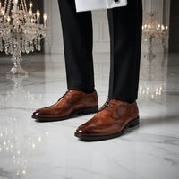 Cambridge - Zapatos Derby Brogue Wingtip para hombre en color marrón claro