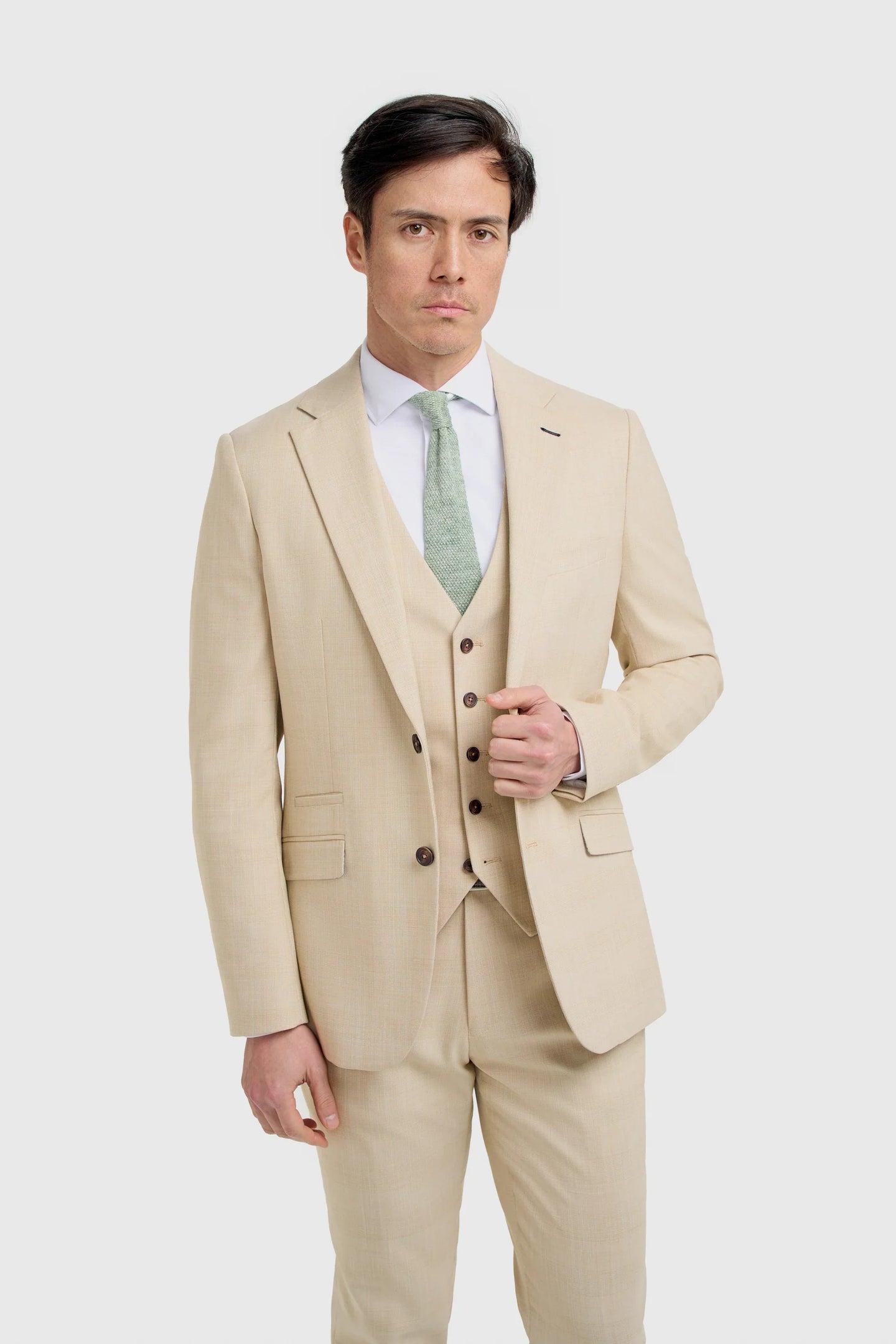 Camden - Traje de tres piezas a cuadros color beige para hombre