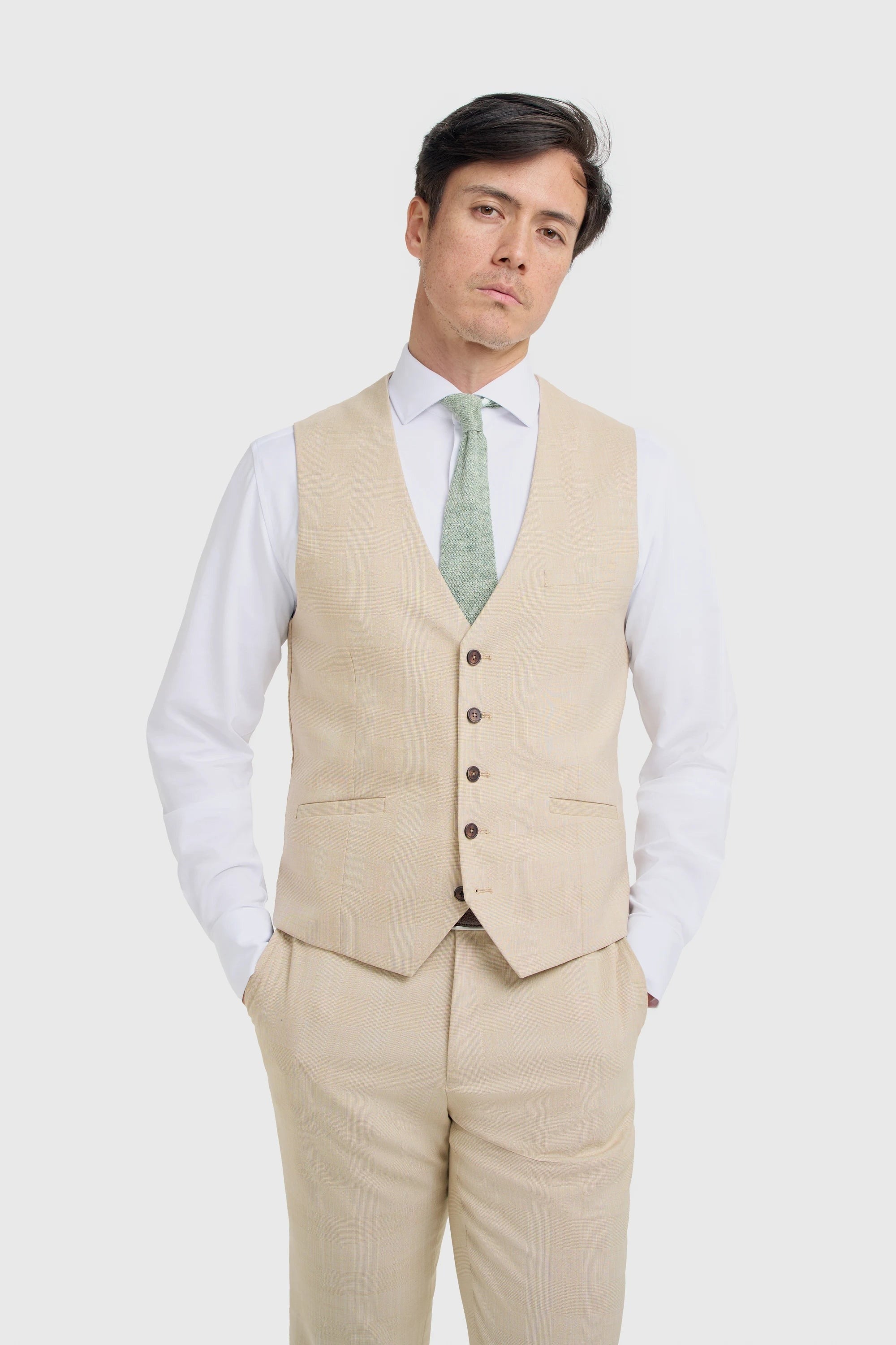Camden - Chaleco de cuadros beige para hombre