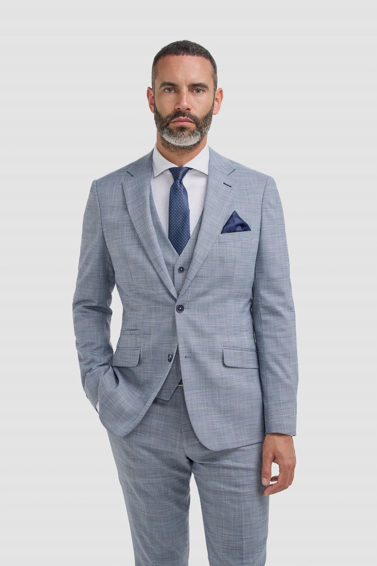 Camden - Traje de tres piezas a cuadros azul para hombre