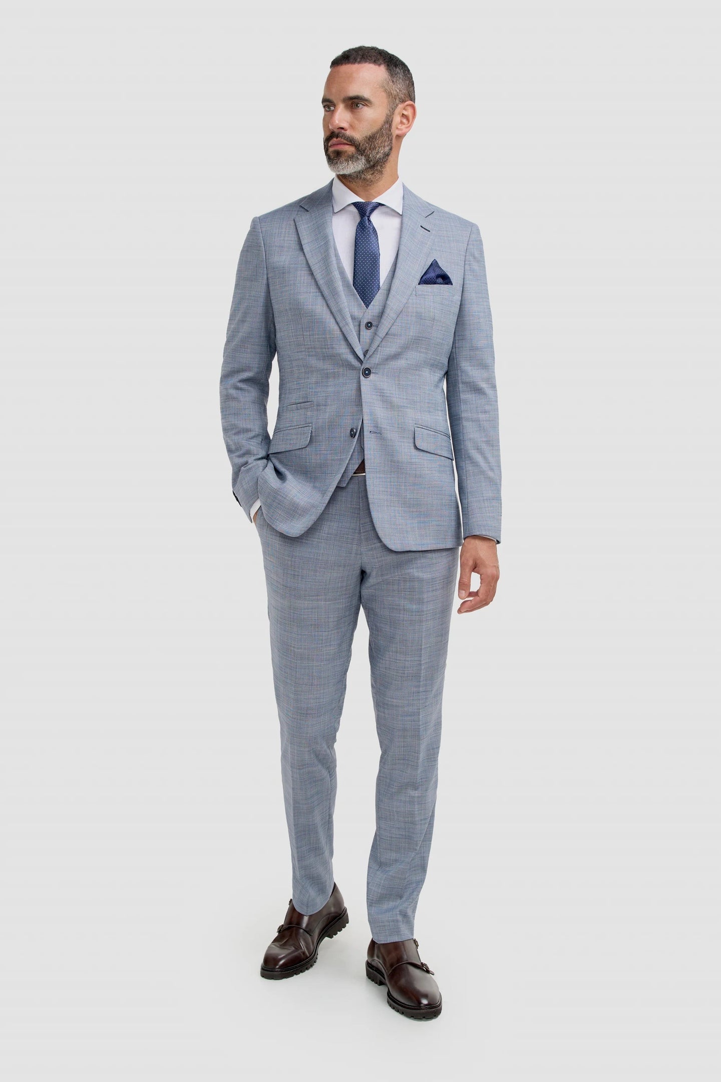 Camden - Traje de tres piezas a cuadros azul para hombre