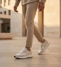 Canbera - Zapatillas deportivas blancas de ante ligero para hombre