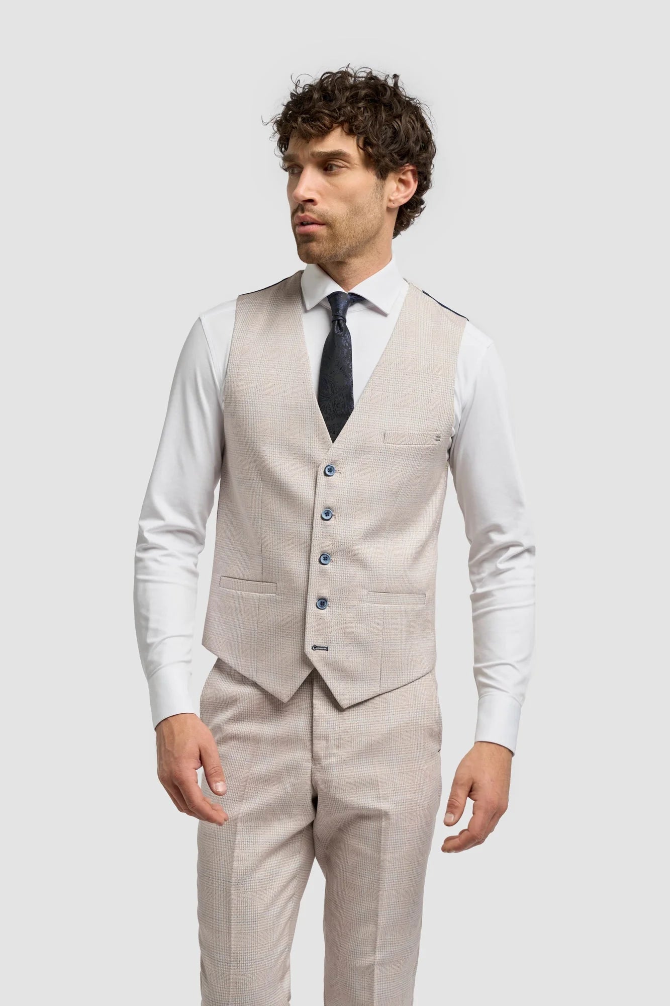 Caridi - Chaleco de boda de tweed beige para hombre