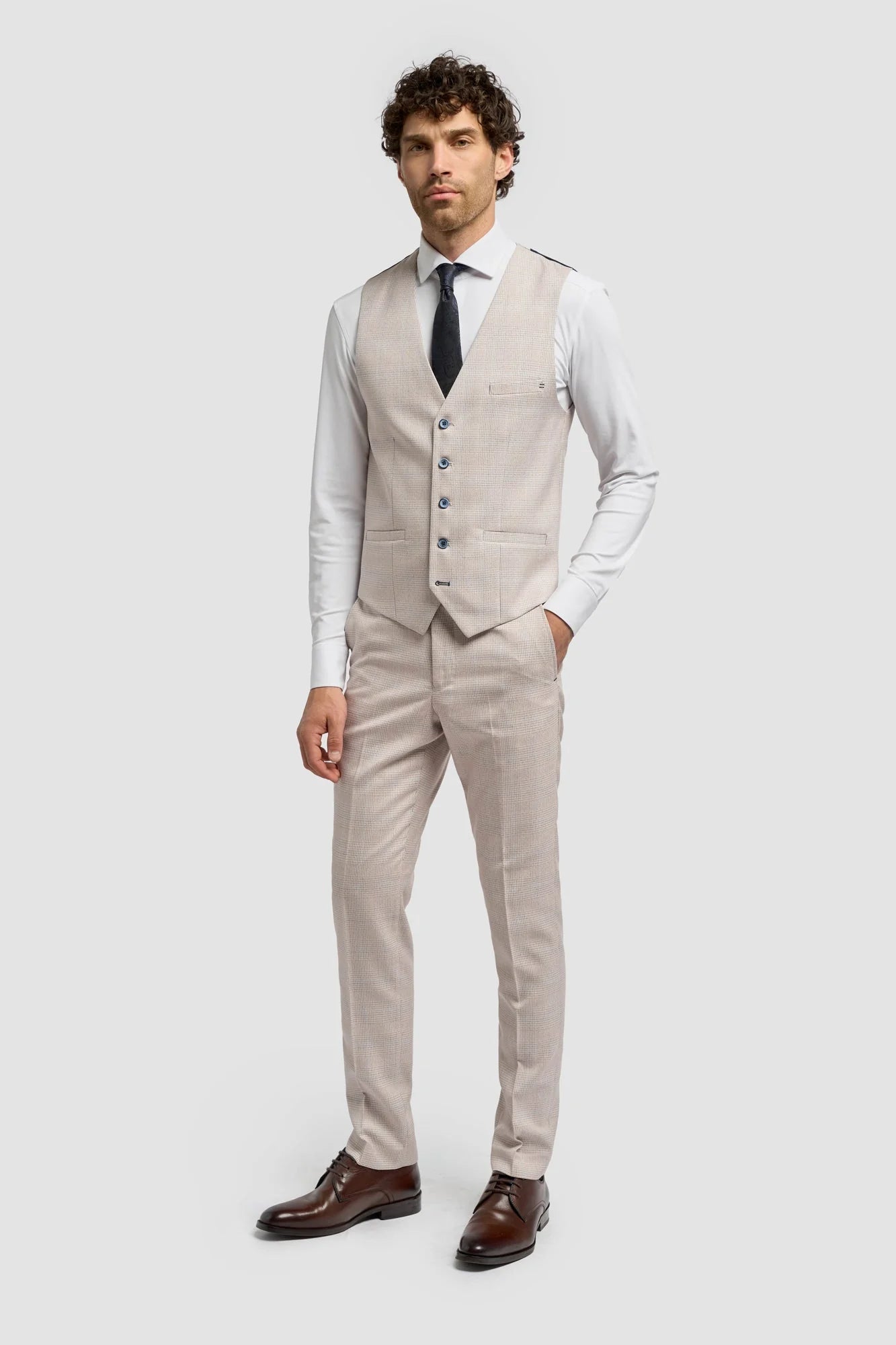 Caridi - Chaleco de boda de tweed beige para hombre