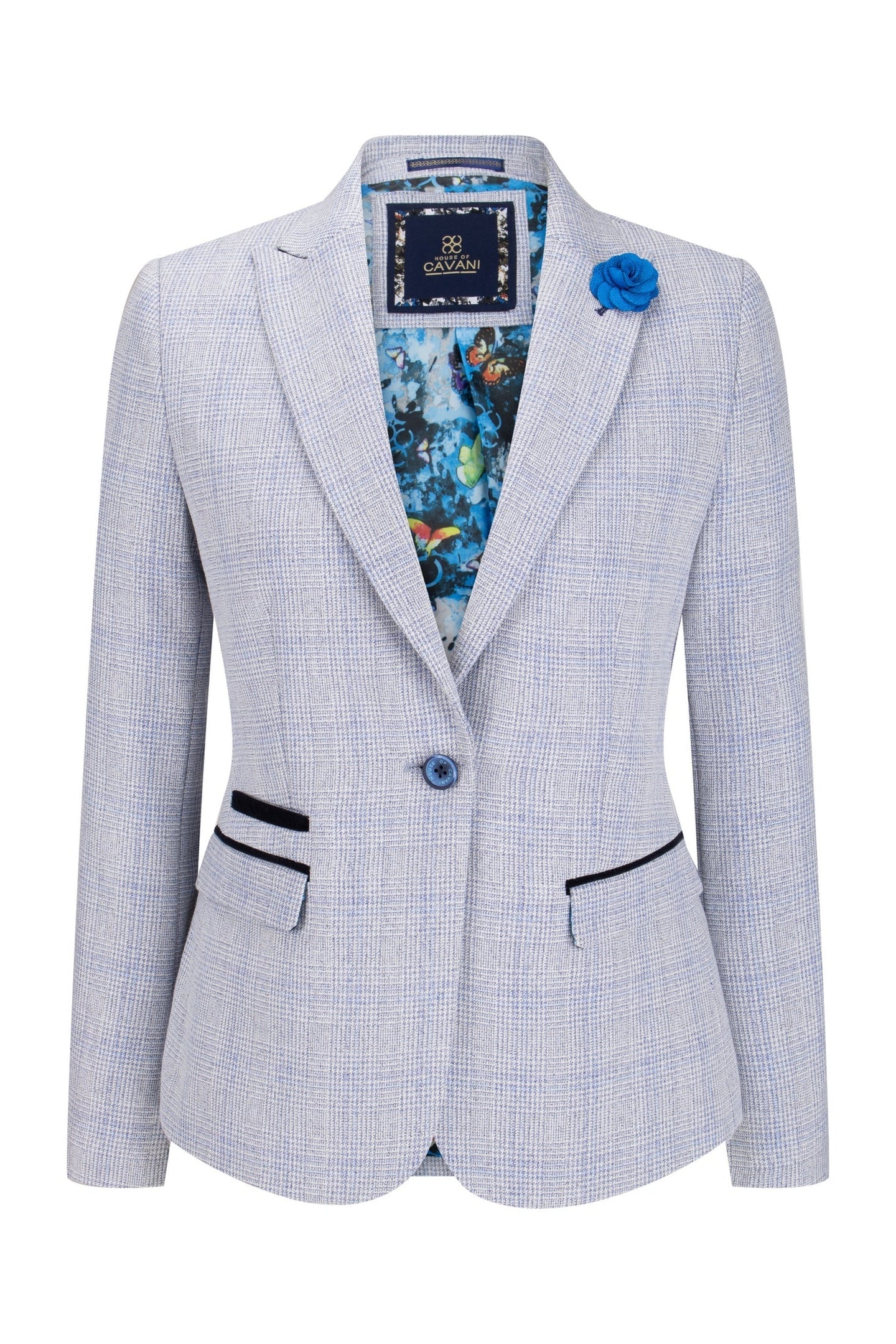 Blazer de tweed azul claro para mujer