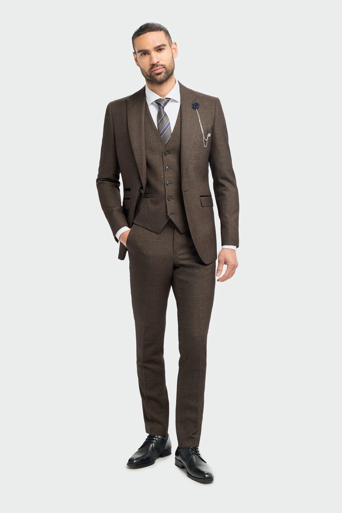 Caridi - Blazer de tweed marrón para hombre