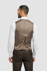 Traje de tres piezas de tweed marrón a cuadros para hombre | Chaleco cruzado color crema