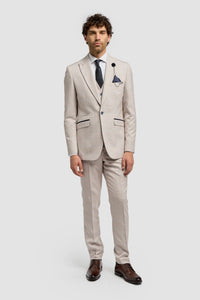 Caridi - Blazer de boda de tweed beige para hombre