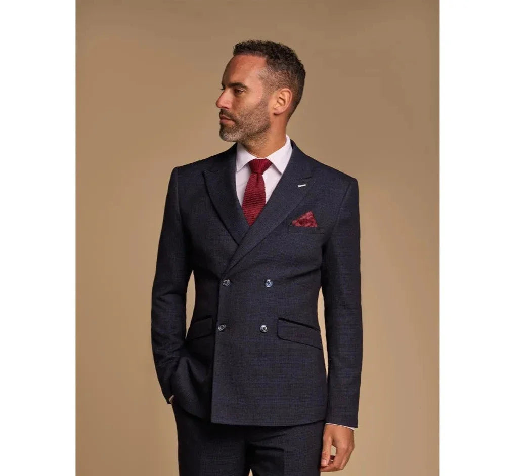 Caridi - Blazer cruzado azul marino para hombre