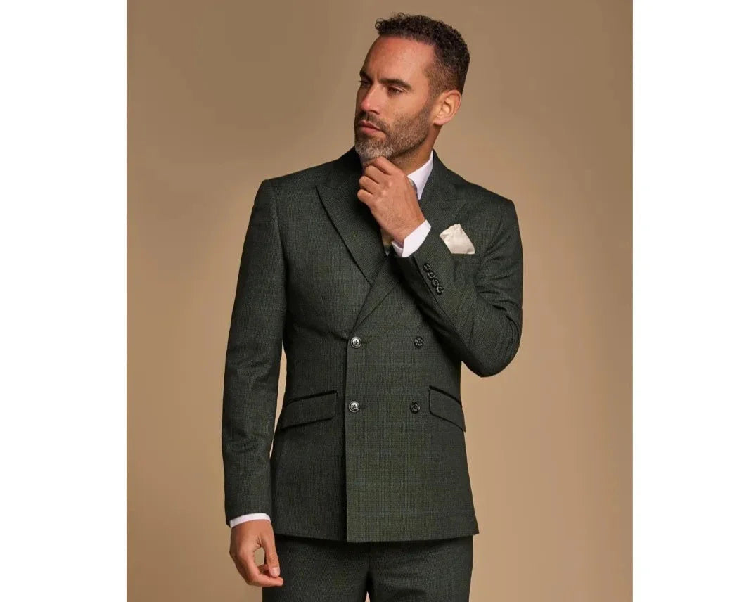 Caridi - Blazer cruzado verde oliva para hombre