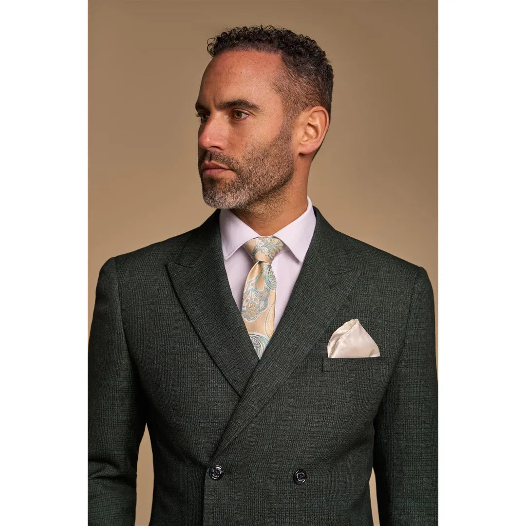 Caridi - Blazer cruzado verde oliva para hombre