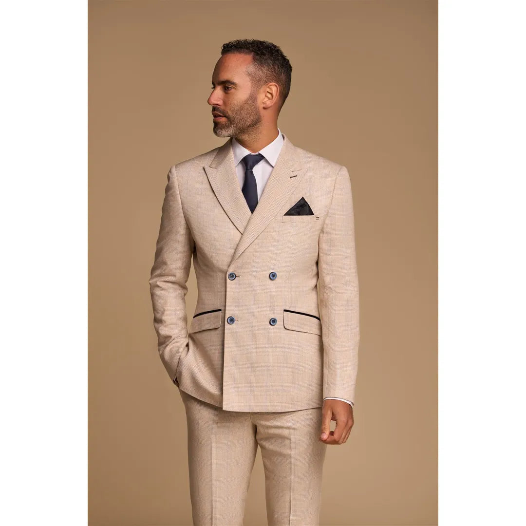 Caridi - Traje de hombre de dos piezas, color beige y doble botonadura.