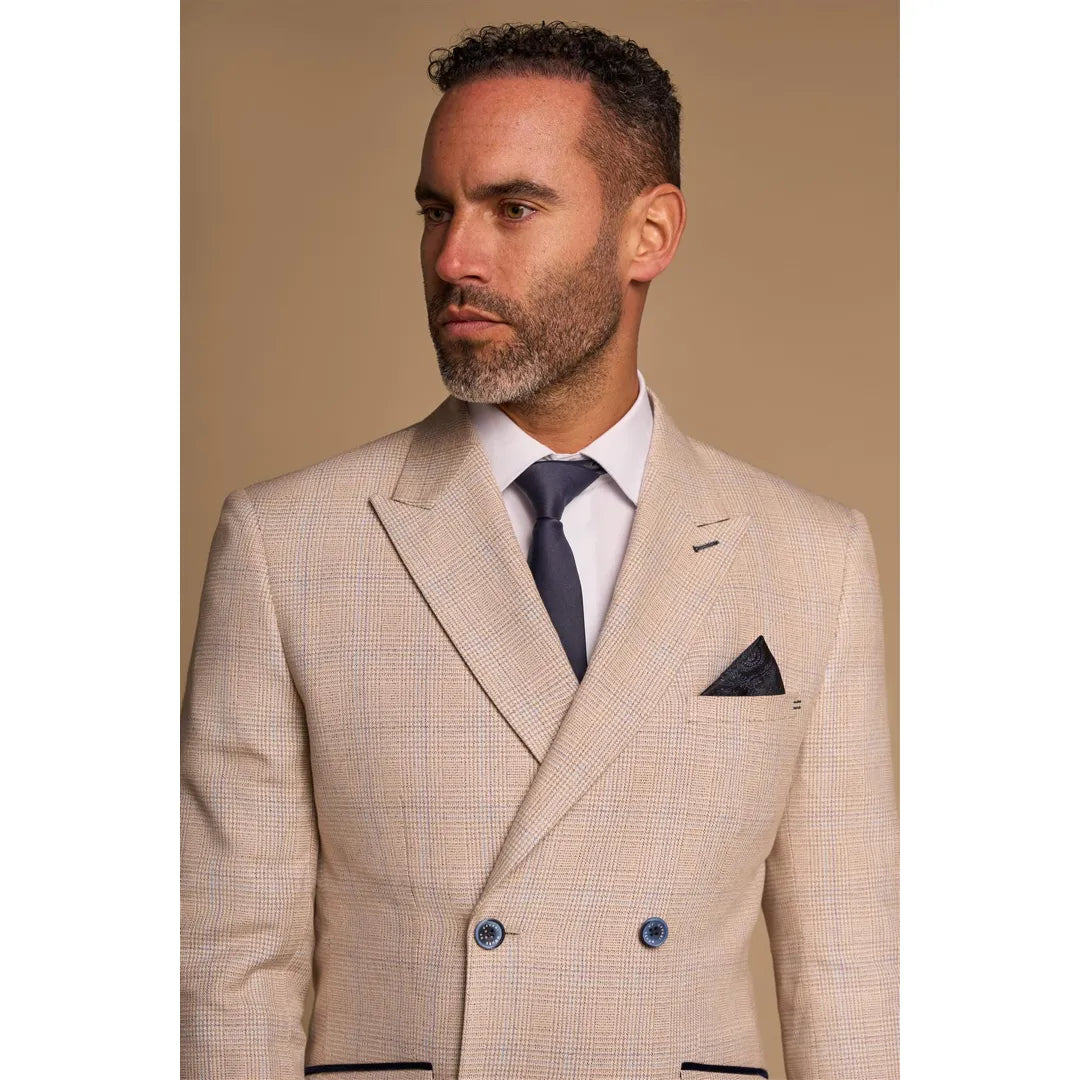Caridi - Traje de hombre de dos piezas, color beige y doble botonadura.