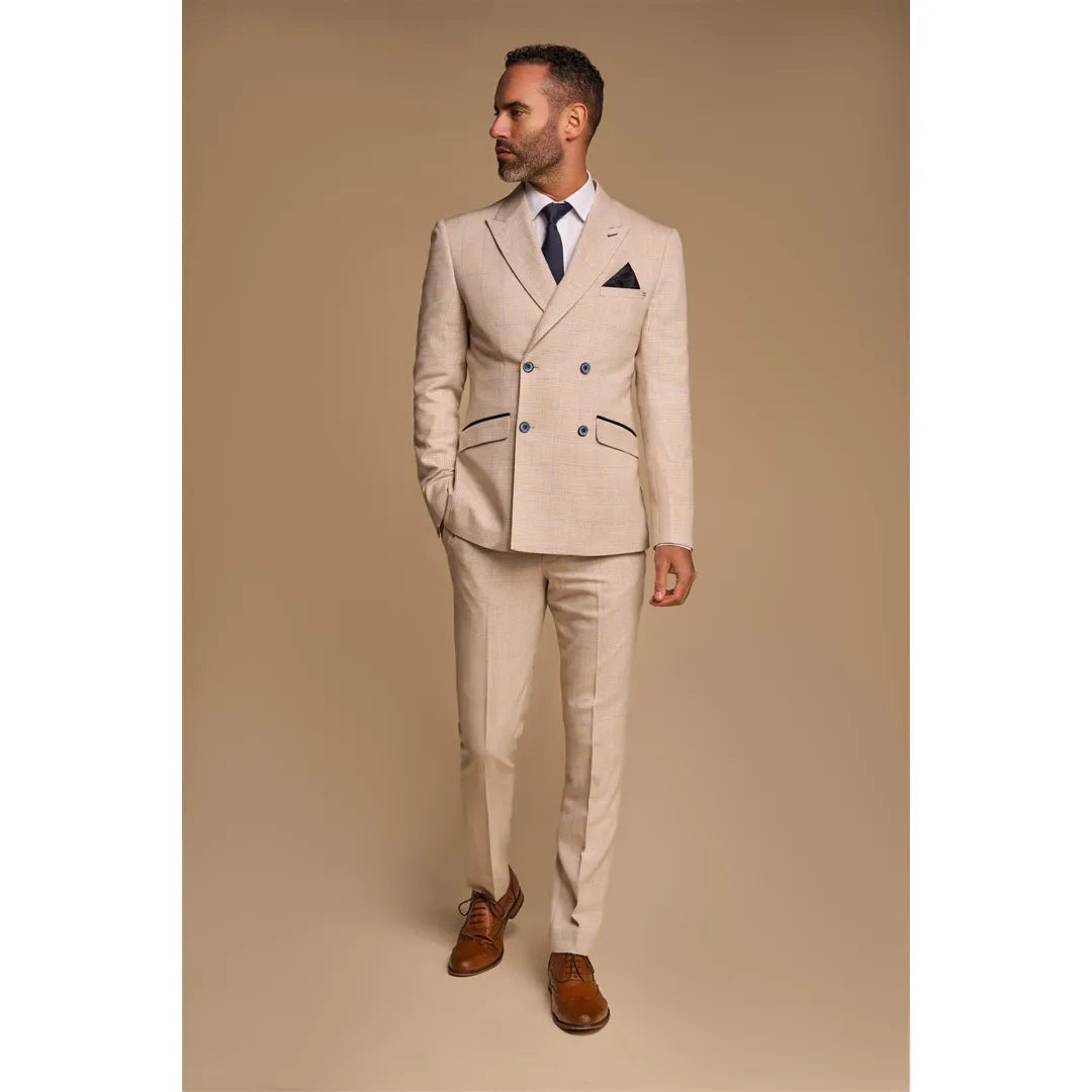 Caridi - Traje de hombre de dos piezas, color beige y doble botonadura.