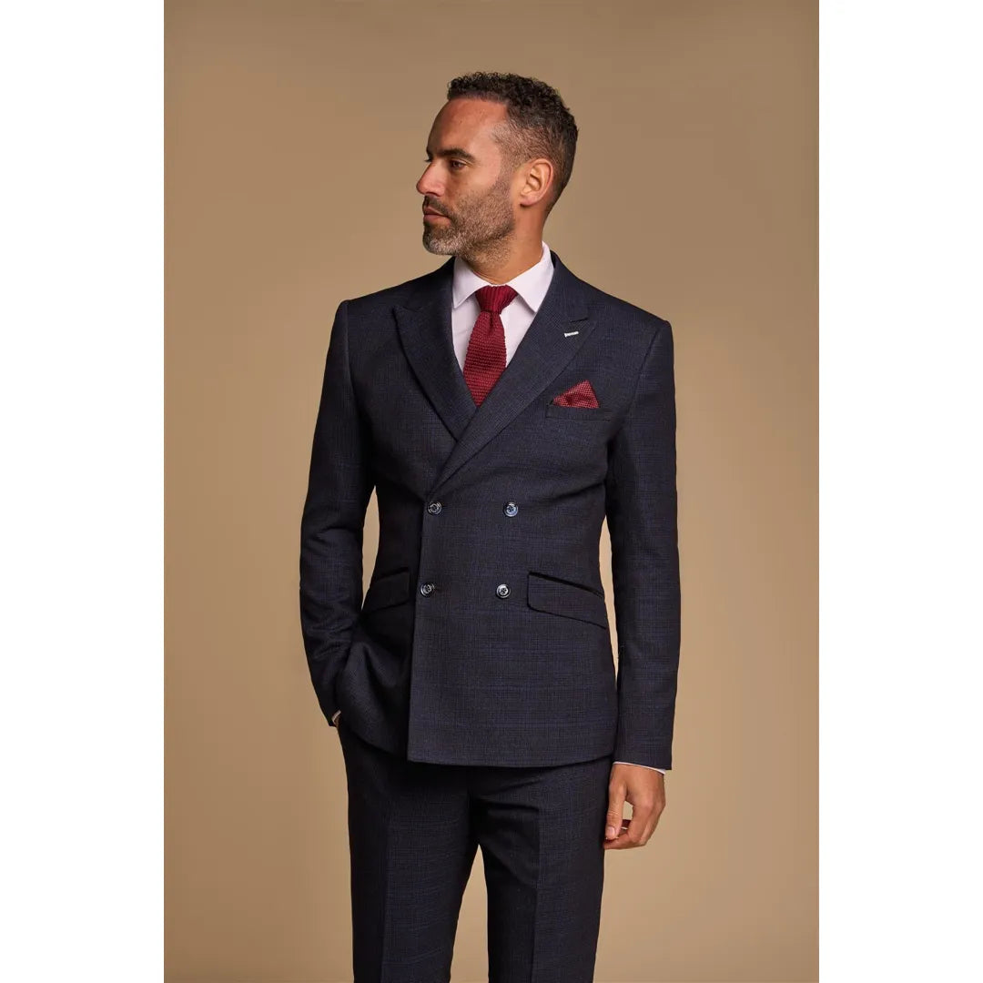 Caridi - Traje de hombre de dos piezas azul marino con doble botonadura