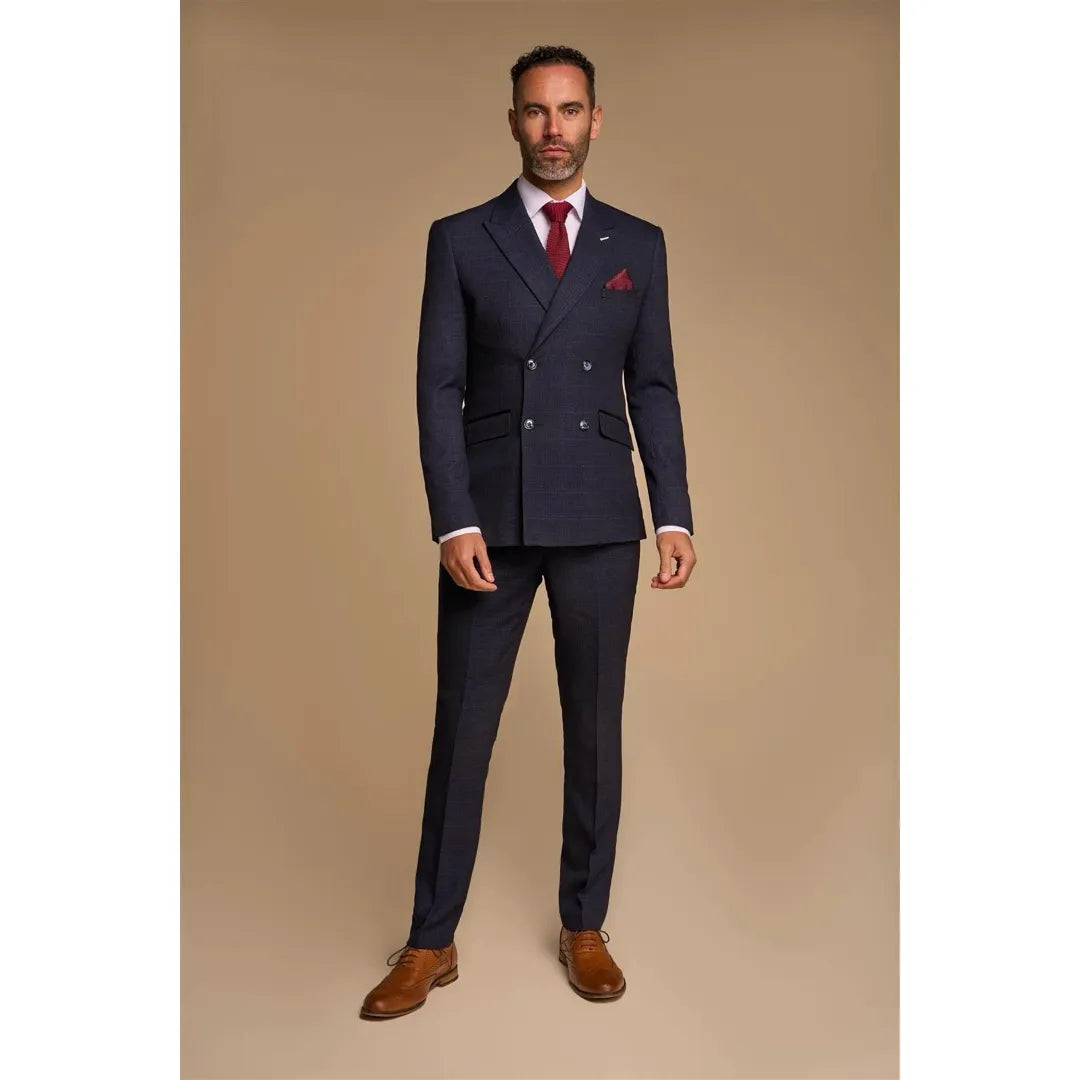 Caridi - Traje de hombre de dos piezas azul marino con doble botonadura