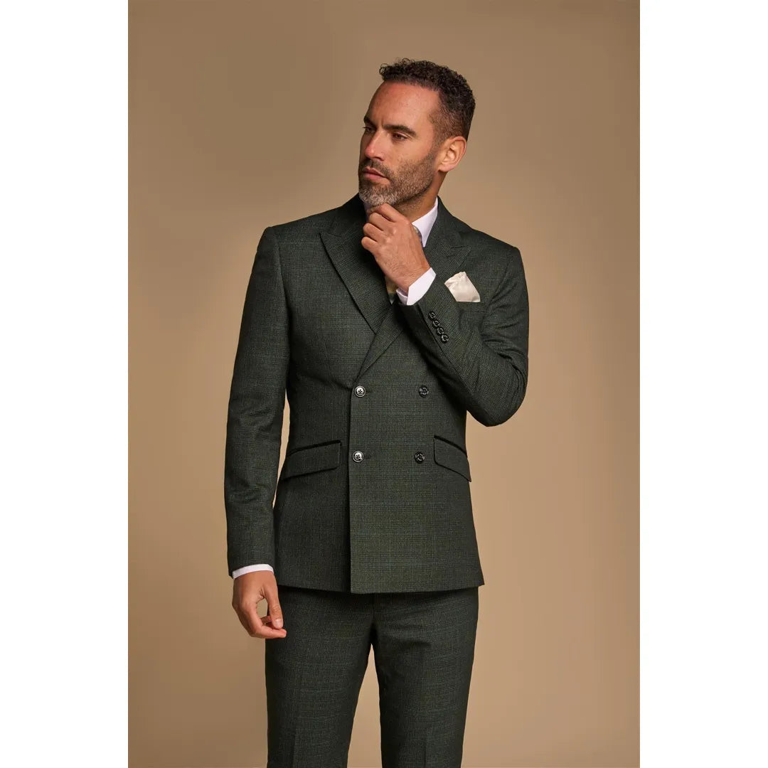 Caridi - Traje cruzado de dos piezas para hombre en color verde oliva