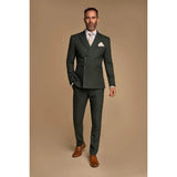 Caridi - Traje cruzado de dos piezas para hombre en color verde oliva