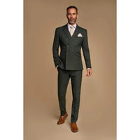 Caridi - Traje cruzado de dos piezas para hombre en color verde oliva