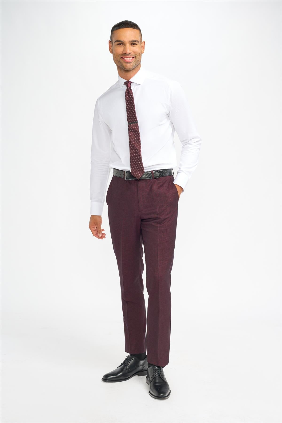 Caridi - Pantalones de hombre a cuadros color burdeos