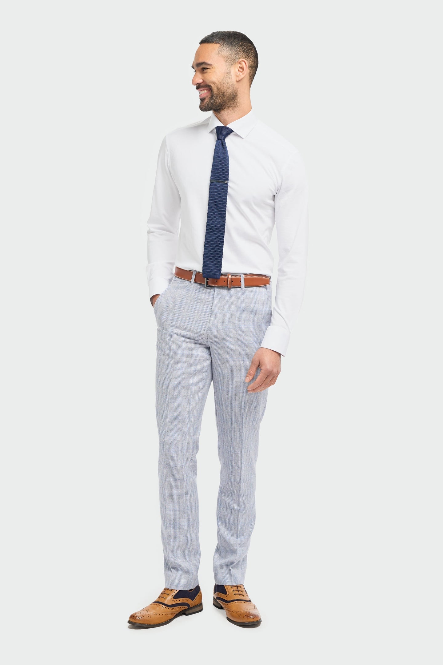 Caridi - Pantalones de boda azul claro para hombre
