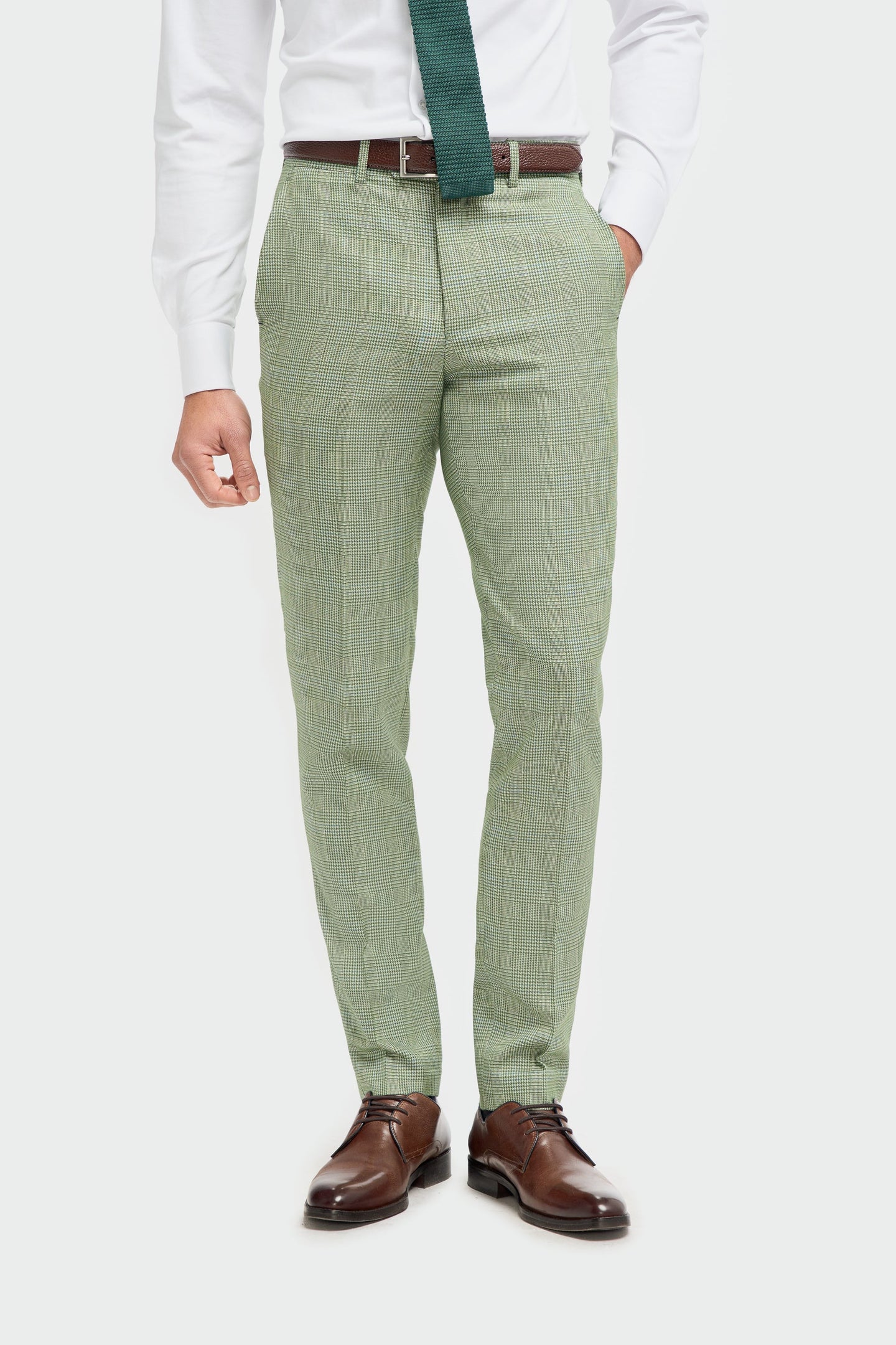 Caridi - Pantalones de hombre a cuadros verde salvia