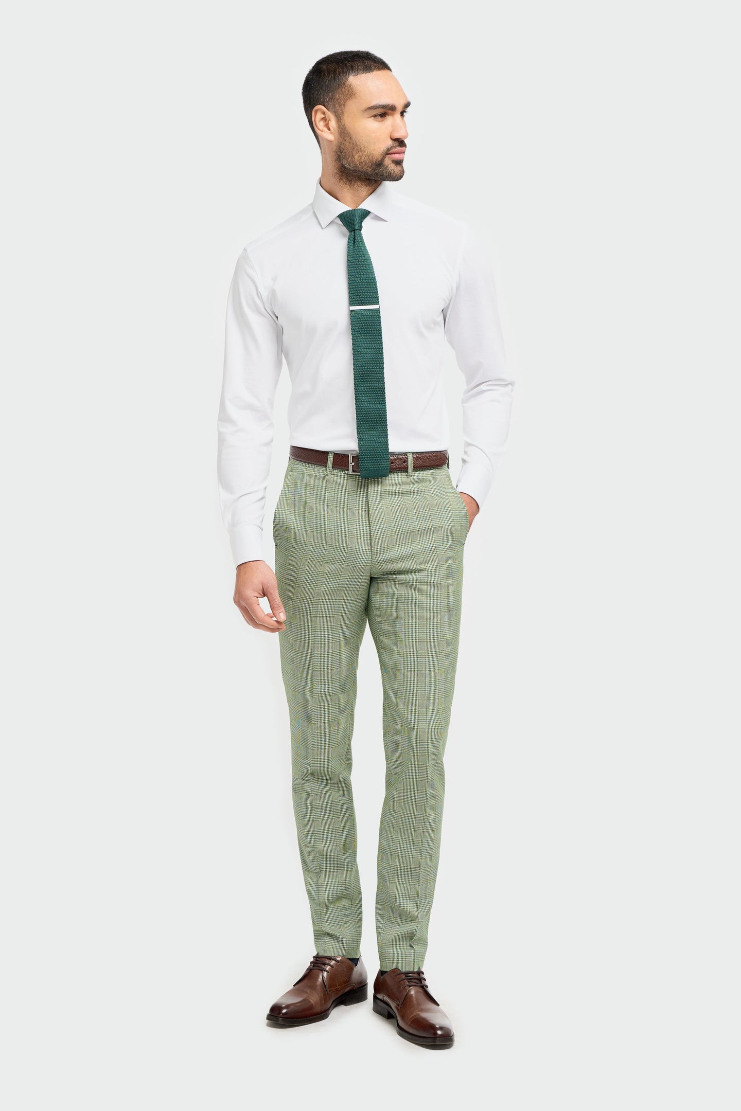 Caridi - Pantalones de hombre a cuadros verde salvia