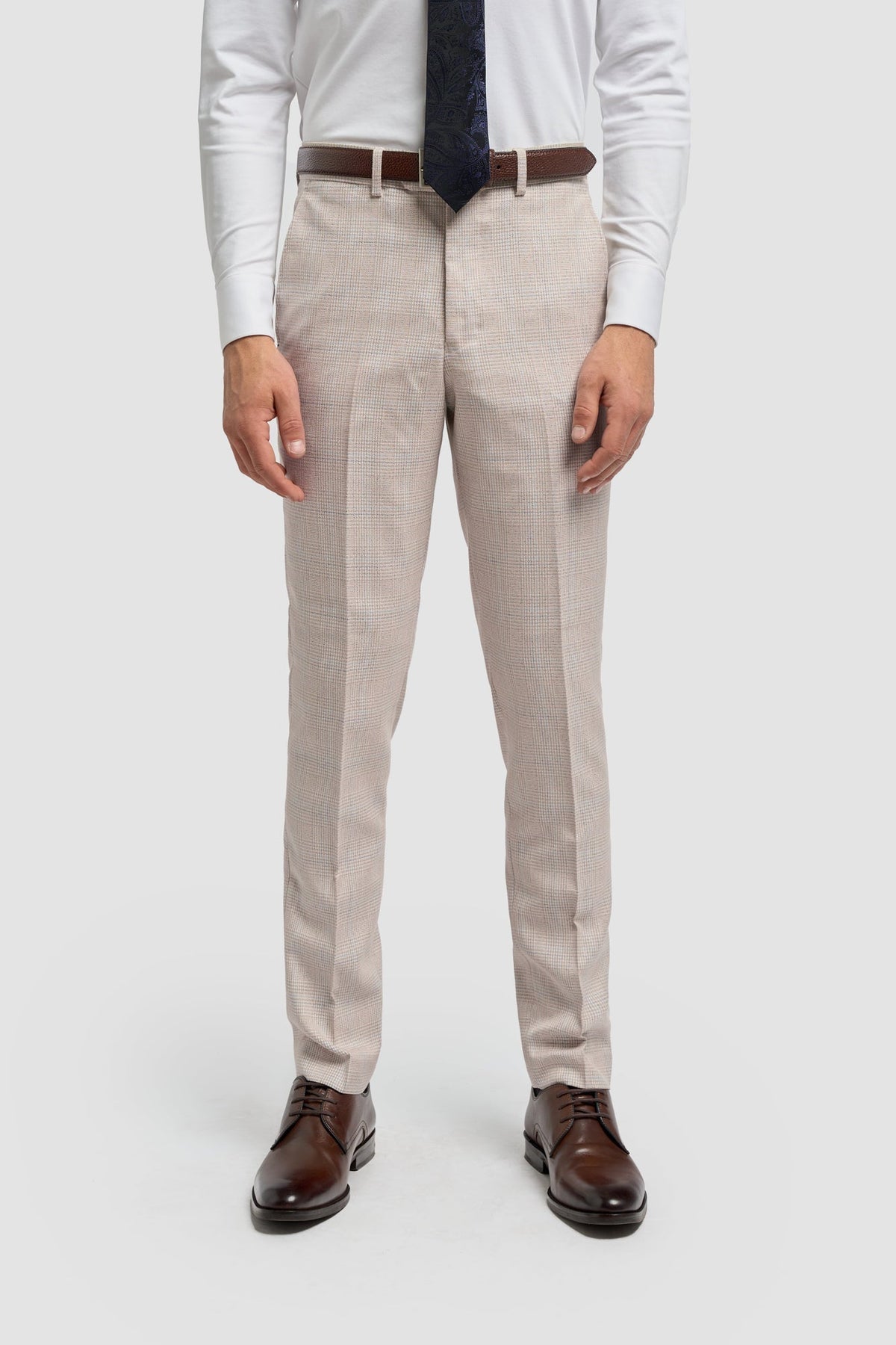 Caridi - Pantalones de boda de tweed beige para hombre