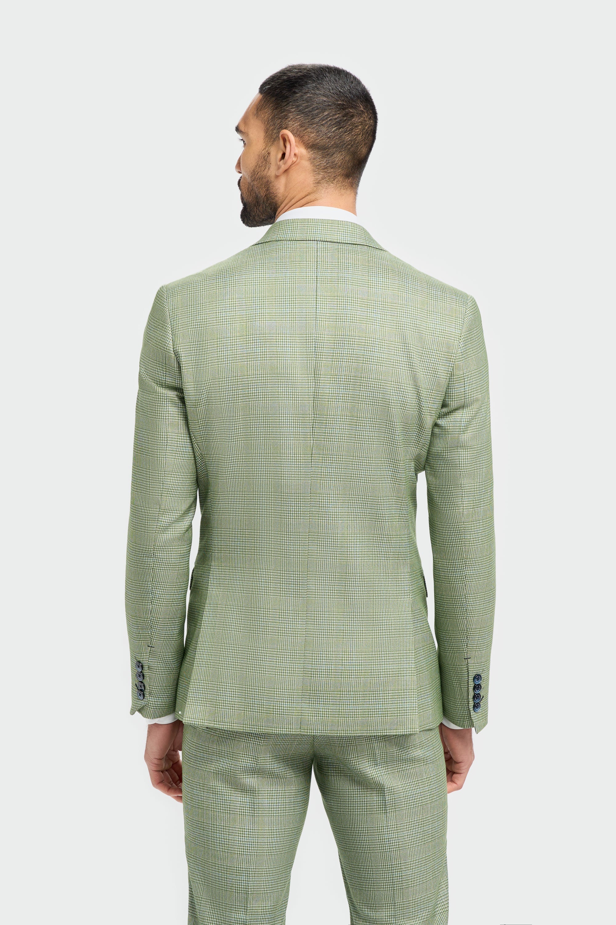 Caridi - Blazer de corte entallado a cuadros verde salvia para hombre