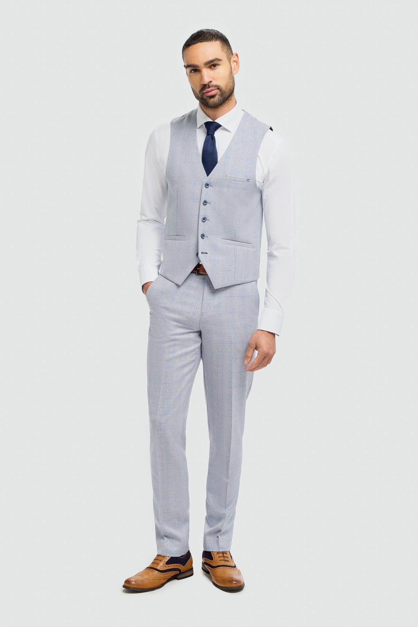 Caridi - Chaleco azul claro para hombre, ideal para bodas