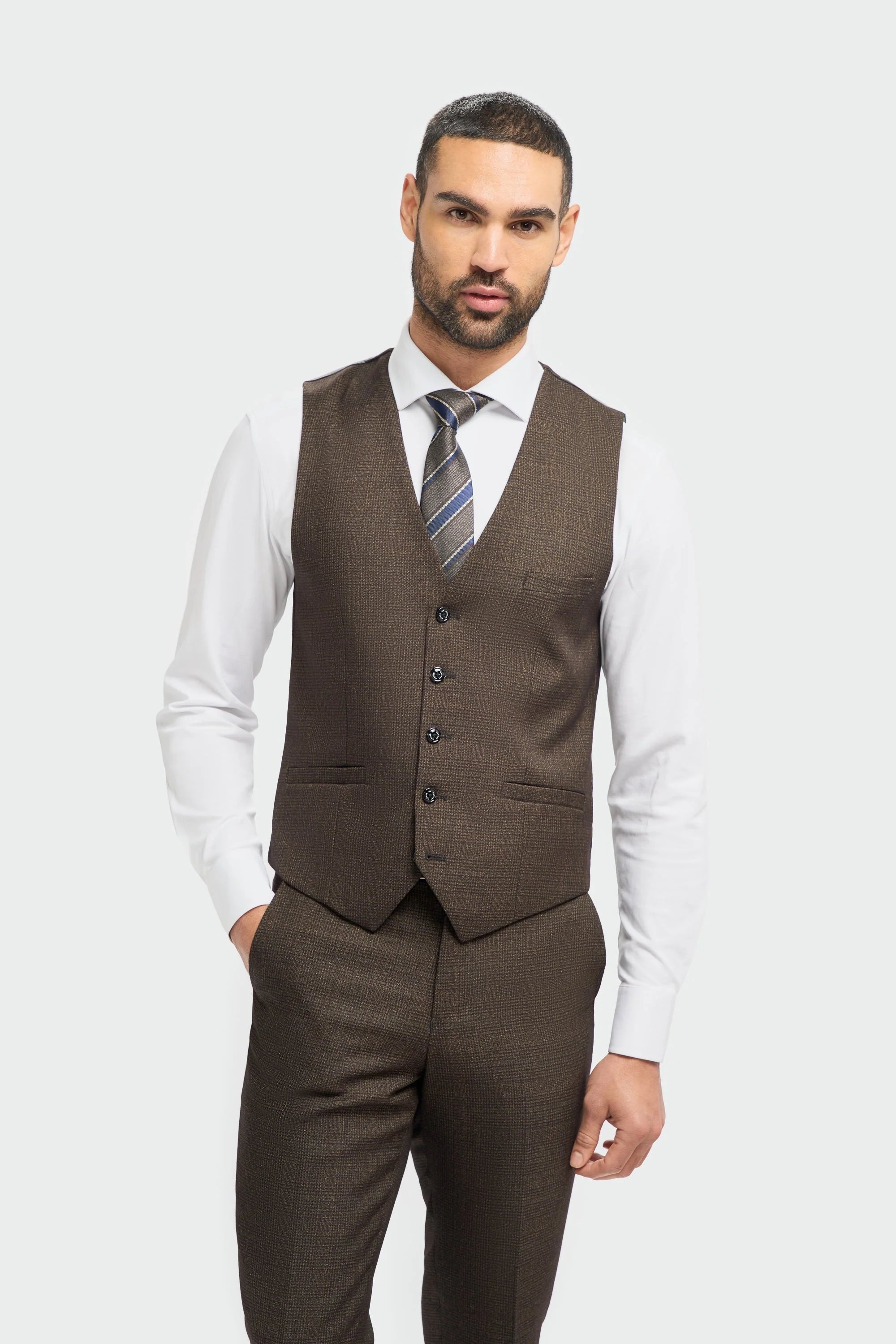 Caridi - Chaleco de tweed marrón para hombre
