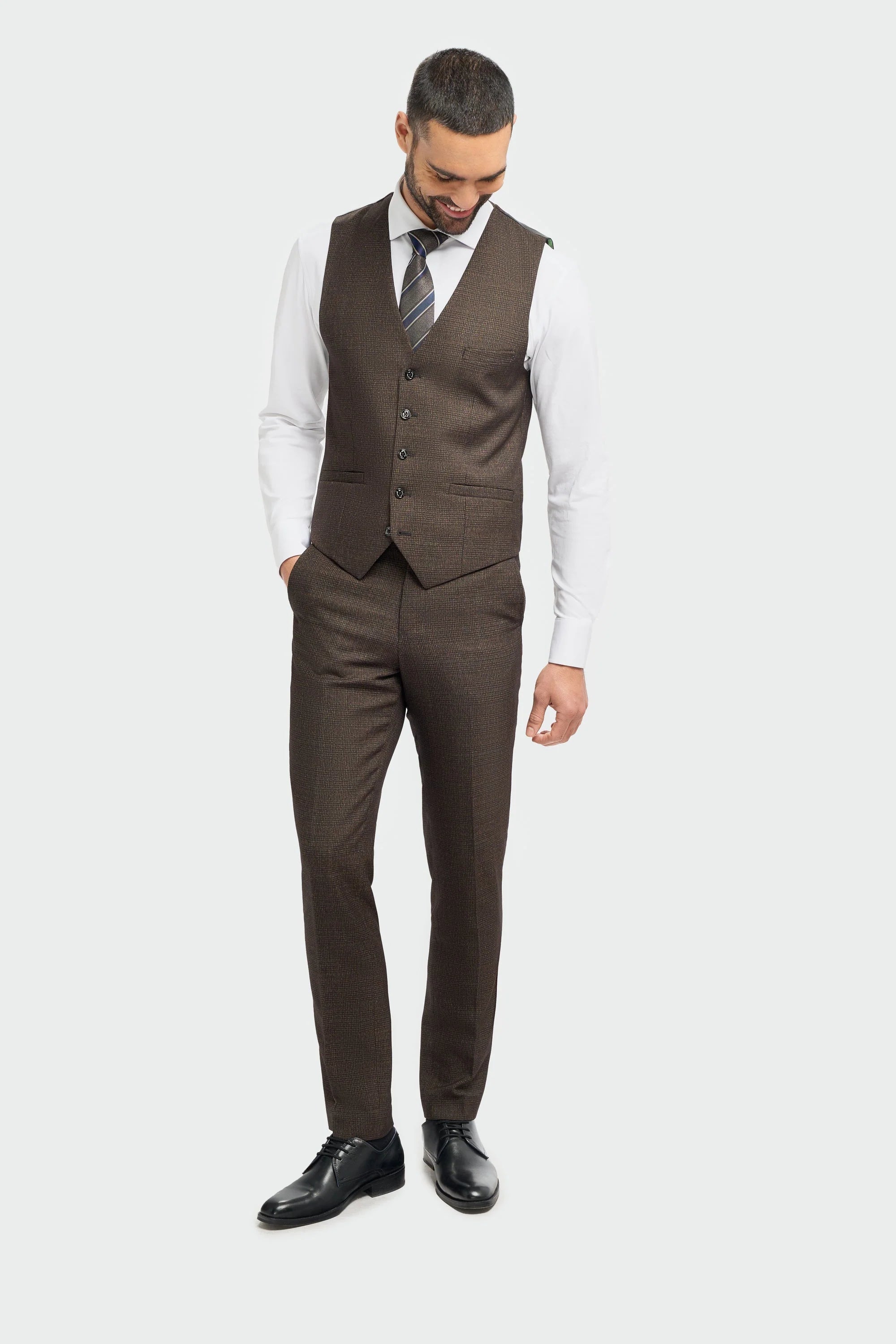 Caridi - Chaleco de tweed marrón para hombre