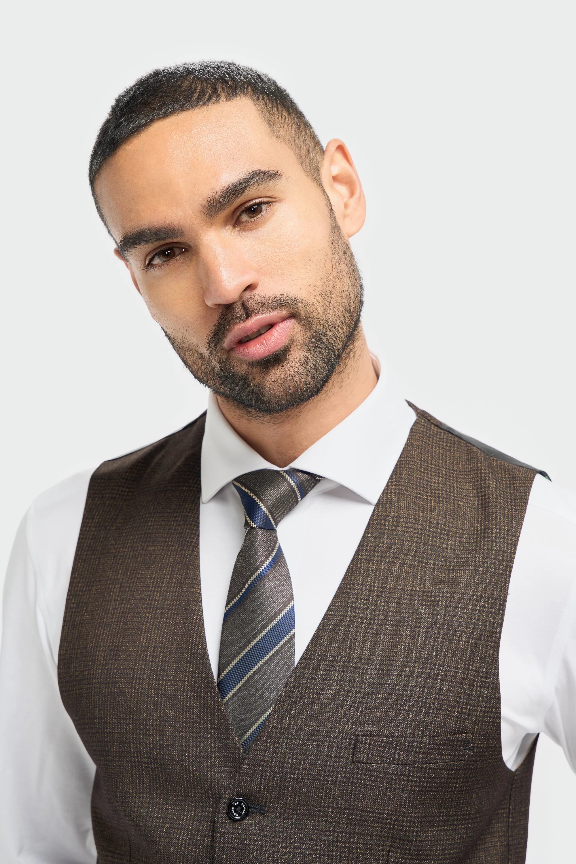 Caridi - Chaleco de tweed marrón para hombre