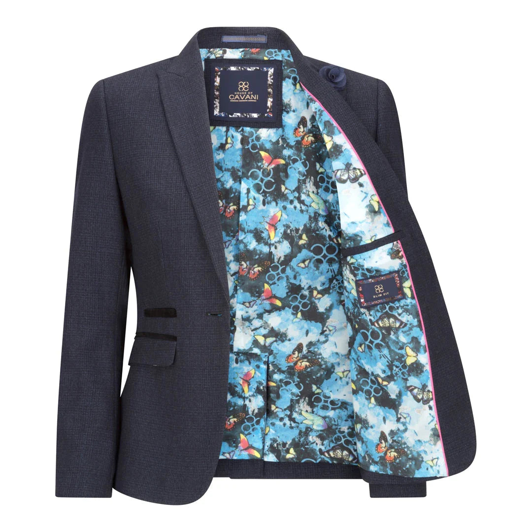 Caridi - Blazer de lana a cuadros azul marino para mujer, estilo años 20