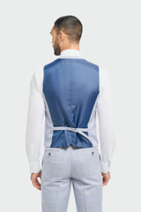 Traje de tres piezas a cuadros para hombre, tweed azul claro, corte entallado, ideal para bodas, estilo Peaky Classic.